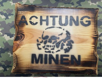  Holzschild Achtung Mienen !!! Querformat  